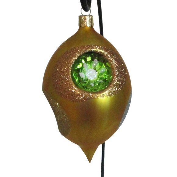 Vintage Indent Teardrop Glass Christmas Ornament  - Reflector Decoration Bauble - Picture 1 of 7